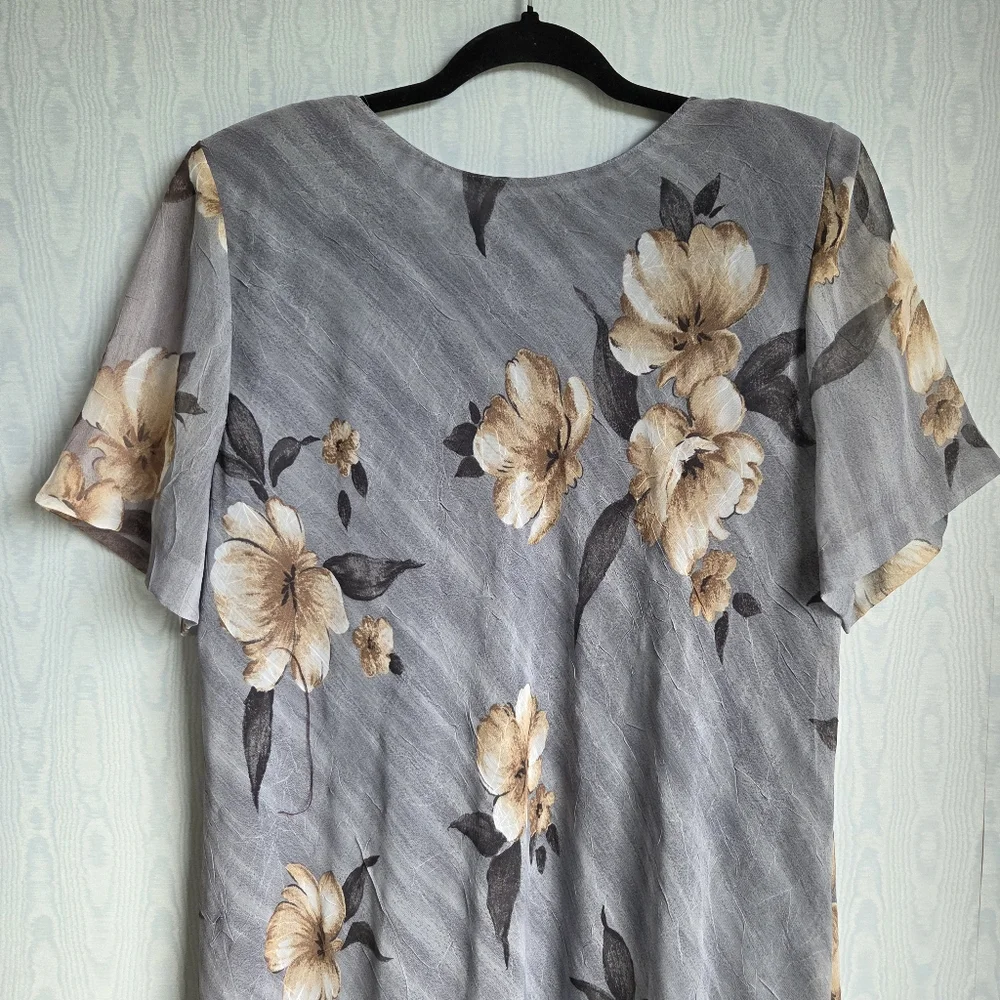 Vintage Y2K Tracy Richards 16P Floral Bias Cut Midi Dress Blue Gray Fairy Grunge
